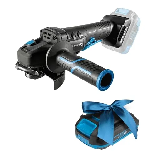 HÖGERT TECHNIK Akku-Winkelschleifer 125mm, 18V Bürstenloser Motor, 8000 U/Min, Werkzeuglose Schutzvorrichtungen, Sicherheits-Paddelschalter, Metallgetriebe + PROMO 2,0 Ah