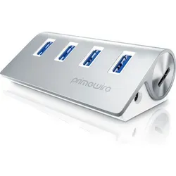 Primewire USB-Adapter 1× USB Typ A Stecker zu 4 x USB 3.2 Gen2 Buchse - USB-Adapter mit 4 Ports im Aluminium-Gehäuse, ideal für den schnellen Datentransfer bis zu 10 Gbit/s und Plug & Play Nutzung ohne Treiberinstallation.