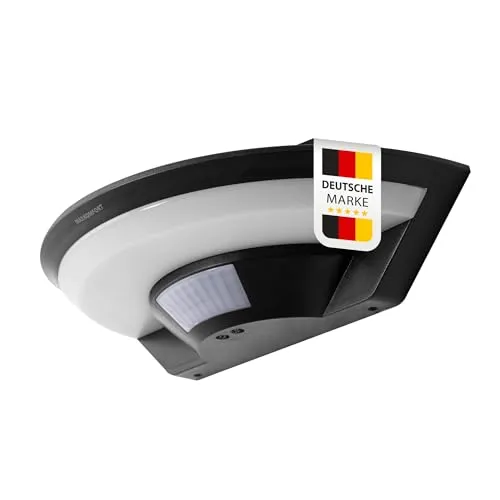 max K O M F O R T LED Außenleuchte mit Bewegungsmelder 10W | IP54 schwarz | Wandlampe Wand-leuchte modern SETA | 4000K neutralweiß | 800lm | 120° Erfassungswinkel
