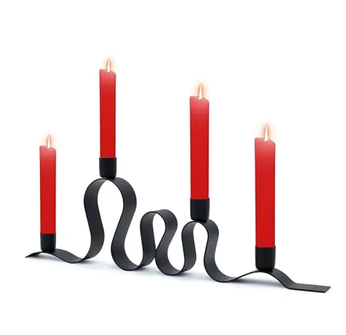 Metall Kerzenständer Wellen schwarz - 45 x 15 cm - Advents Kerzenhalter wellig für 4 Stabkerzen - Deko Kerzenleuchter für Stabkerzen Tafelkerzen für Weihnachten modern elegant
