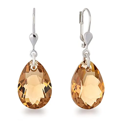 Schöner-SD 925 Silber Ohrringe mit Kristall Tropfen in Light Colorado Topas - Ohrringe für Damen aus 925 Silber mit hängenden Kristallen in Light Colorado Topas. Perfekt für natürliche Looks und hohen Tragekomfort dank nickelfreiem Material.