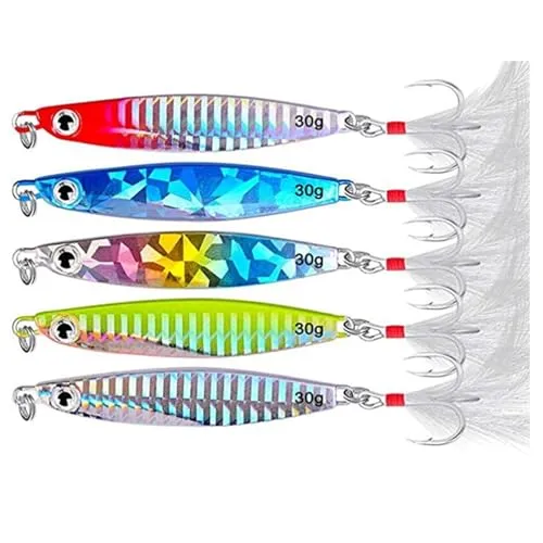 WYMAODAN Angelköder Set, 5PCS Metall Angelköder Paillettenlöffel mit hartem Köder für Sea Lake Köder Werkzeug für Salzwasser Süßwasserforellen Bass Lachs Angeln (30)
