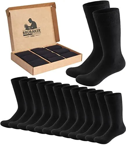 BRUBAKER 10 Paar Herrensocken Schwarz - Baumwolle Herren Socken - Komfort & Business Baumwollsocken für Sport, Alltag und Anzüge - Atmungsaktive Anzugsocken in Geschenkbox - Größe 39-42