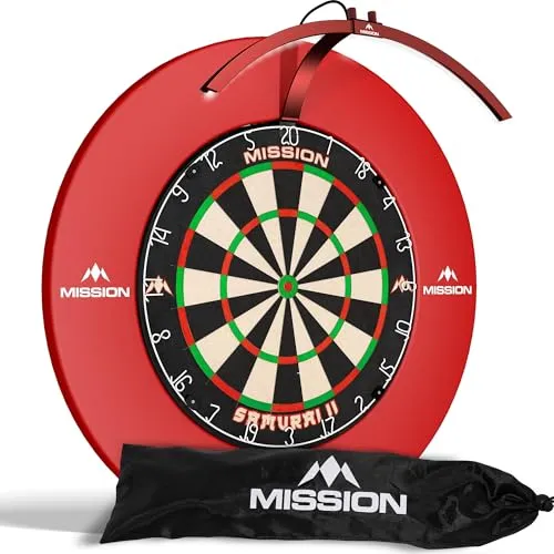 Mission Darts TOR100 Torus 100 | Dartscheibe LED klappbar tragbar Dartscheibe Reise Beleuchtungssystem (Metallic Red)
