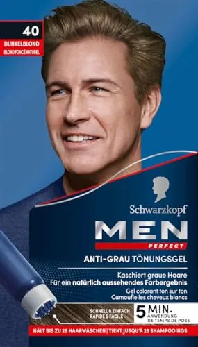 Men Perfect Anti-Grau Tönungs-Gel 40 Dunkelblond (2x 80 ml), Haarfarbe für Männer blendet graue Haare aus, Anti-Grau Tönung für ein natürlich aussehendes Ergebnis