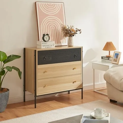 [en.casa] Kommode Tysnes - Elegantes Sideboard mit 3 Schubladen - Kommoden & Sideboards: Zeitloses Design mit geräumigen Schubladen für optimale Aufbewahrung und pflegeleichte Oberfläche für mühelosen Komfort.
