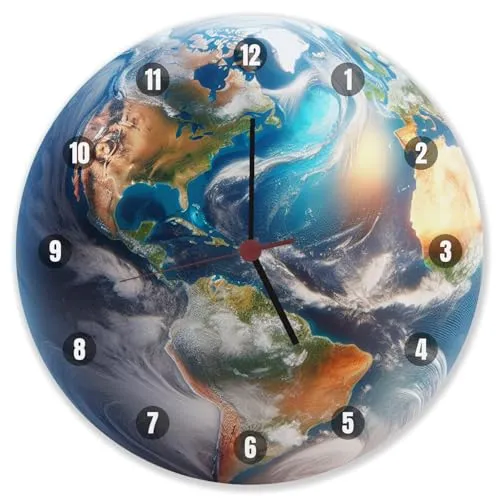 speecheese Erdkugel Wanduhr aus Alu - Stilvolle Weltkugel für Weltenbummler - Wanduhren: Hochwertige Erdkugel Wanduhr aus Alu mit realistischem Erde-Motiv, ideal für Abenteurer und Fernweh-Liebhaber. Hochwertiges Quarzwerk - Made in Germany, leise und stilvoll.