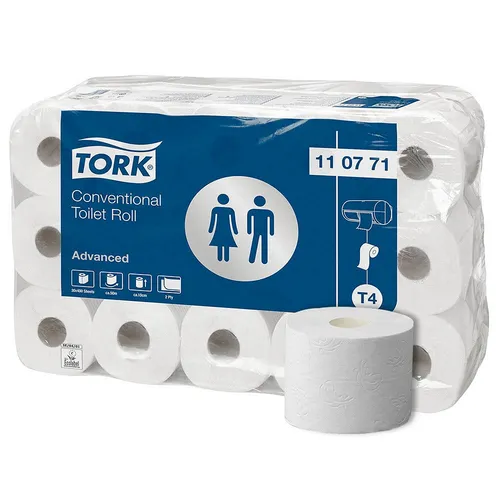 Tork Advanced 2-lagig Toilettenpapier – 30 Rollen - Hygieneprodukte: Weiches und saugstarkes Toilettenpapier mit Honigwabenprägung, ideal für höchsten Komfort und Hygiene. 2-lagig, 400 Blatt pro Rolle und zertifiziert mit dem Blauen Engel.