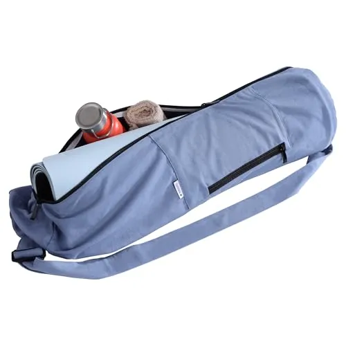 Navaris Yogatasche - Praktische Tragetasche für Yoga Matte mit Reißverschluss - Sporttasche groß - Extra Fach für Zubehör - Waschmaschinenfest - Verstellbarer Tragegurt - Blau