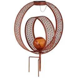 Solarlampe orientalische Kugel Dekoleuchte Garten Solar Solarlampe Metall für Außen, Crackle Glas, rost Optik, 1x LED 0,06W warmweiß, LxBxH 30x20x4