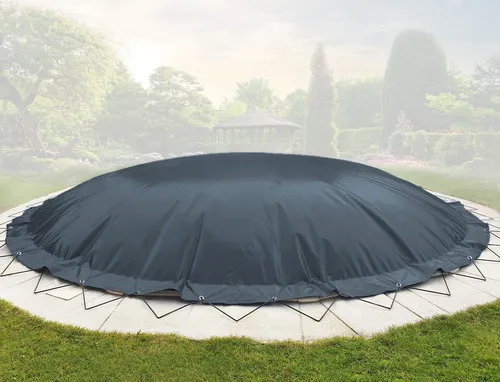 AirDeluxe® Runde aufblasbare Poolplane (Pooldurchmesser: 420cm, Anthrazit) Schwimmbad Abdeckung aus LKW Plane, Winter Poolabdeckung