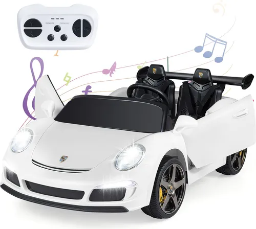 COSTWAY Kinder Elektroauto 24V mit Fernbedienung – Supercar-Style in Weiß - Stylisches 24V Elektroauto für Kinder ab 3 Jahren mit LED-Lichtern, Hupe und Bluetooth. Eltern können per Fernbedienung steuern. Ideal für sicheres Fahrvergnügen auf verschiedenen Untergründen.