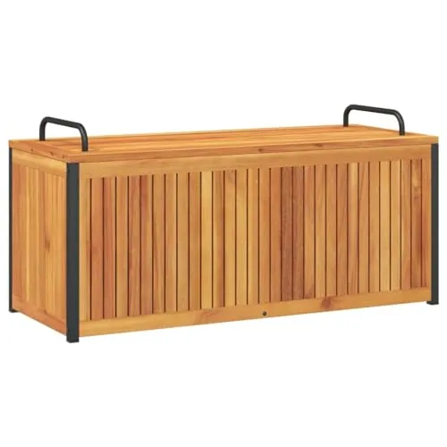 vidaXL Gartenbox - Kissenbox aus Akazienholz mit Stauraum - Auflagenbox aus massivem Akazienholz, ideal für die Aufbewahrung von Kissen und Spielzeug. Stabiler Rahmen mit wetterbeständigem Stahlgriff für langlebige Nutzung.