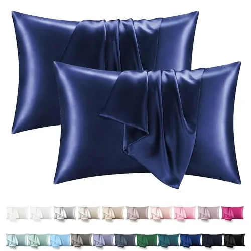 Satin Kissenbezug 50x70 2er Set - Orange Wave Vegane Seide Kopfkissenbezug Resistent und Hypoallergen, Weich wie Seidenkissenbezug für Haar und Haut für Kopfkissen 50x70, Öko-Zertifikat