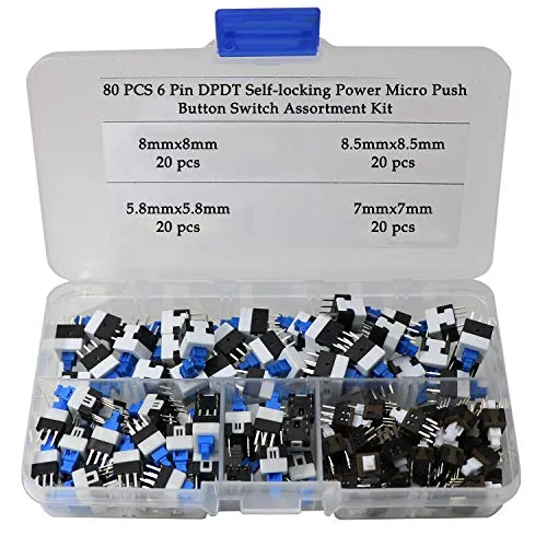 teilige 6 polige DPDT-Power-Micro-Drucktastenschalter (5,8 x 5,8 mm, 7 x 7 mm, 8 x 8 mm, 8,5 x 8,5 mm) 80