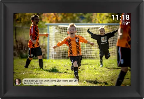 DENVER FRAMEO PFF-1080B - Digitaler Bilderrahmen mit Touchscreen - Digitale Bilderrahmen mit 10.1'' IPS Touchscreen, 16GB Speicher und einfacher Wi-Fi-Verbindung. Teilen Sie Ihre Erinnerungen direkt von Ihrem Smartphone!