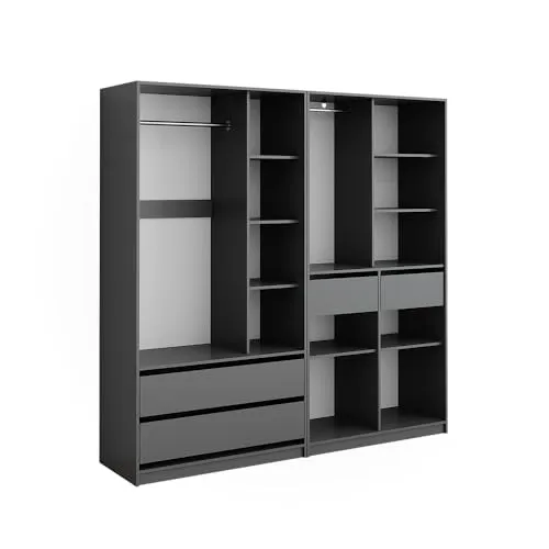Vicco Kleiderschrank Elmo - Anthrazit 100 x 200 cm 2er Set - Kleiderschränke mit 4 Schubladen, ideal für platzsparende Aufbewahrung. Robuste Spanplatte mit Melaminharzbeschichtung, perfekt für moderne Schlafzimmer.