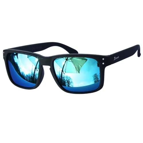 Rennec Rechteckige Sonnenbrille Herren Blau Verspiegelt - Stylische Herren Sonnenbrille im eckigen Design mit verspiegelten Gläsern. Ideal für Motorsport-Fans, bietet 100% UV-Schutz und kommt inklusive praktischer Brillenbox zur sicheren Aufbewahrung.