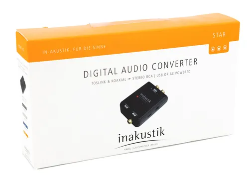 Inakustik Digital Audio Konverter - RCA Toslink Cinch Umwandler - Videokabel & -stecker mit Toslink & Koaxial auf RCA Stereo, ideal für die Verbindung von digitalen Audioquellen mit analogen Geräten.