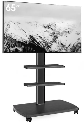 TV Ständer Rollbar mit Holzablage für 32-65 Zoll Fernseher