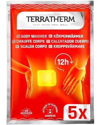 TerraTherm Wärmepflaster Rücken, Nacken und Schulter – 12h wohlige Tiefenwärme, Rückenwärmer – Körperwärmer selbstklebend und luftaktiviert - 5 Stück
