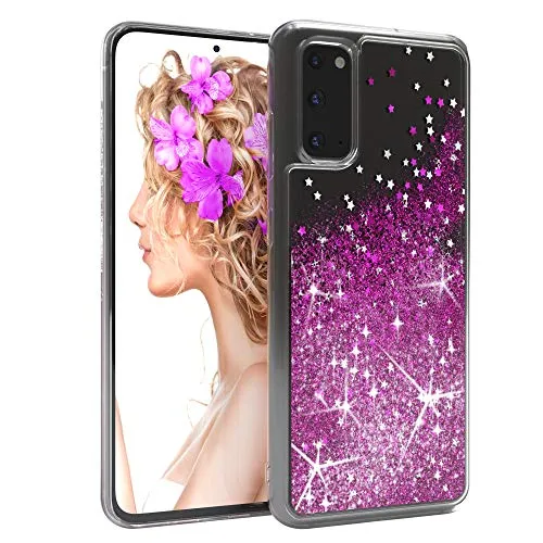 EAZY CASE Hülle kompatibel mit Samsung Galaxy S20 Schutzhülle mit Flüssig-Glitzer, Handyhülle, Schutzhülle, Back Cover mit Glitter Flüssigkeit, TPU/Silikon, Transparent/Durchsichtig, Lila