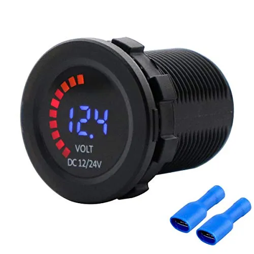 LED Digitale Anzeige KFZ Voltmeter 12V 24V Spannungsmesser für Auto Camper Boot Wohnmobil Wohnwagen Batterie Spannungsanzeige Motorrad Batterieanzeige