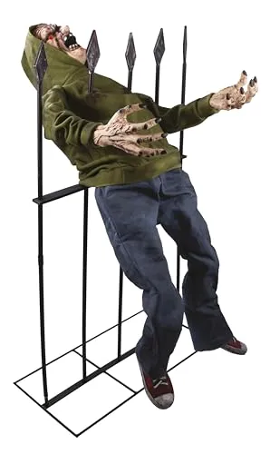 P’TIT Clown - Halloween-Automat Animierter Zombie - Animatronik - Animatronics - Sound und Licht - Für eine Gruselige Dekoration - Batterien Nicht enthalten (Aufgespießter Zombie, 140 cm)