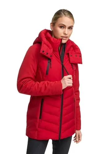 MARIKOO Damen Winterjacke (XS-3XL) - Softshell, mit abnehmbarer Kapuze, Steppung - N103 - DeepRed Größe XS - Gr.XS