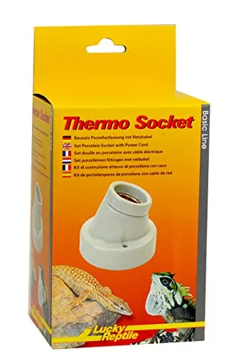 Lucky Reptile Thermo Socket - Porzellanfassung abgewinkelt - E27 Lampenfassung mit Netzkabel - Bausatz Fassung mit Montagematerial - kompatibel für Lampen mit bis zu 150 W - Terrarium Zubehör