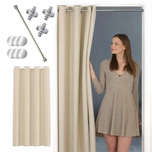tinycurtains Türvorhang mit Teleskopstange in beige von tinycurtains