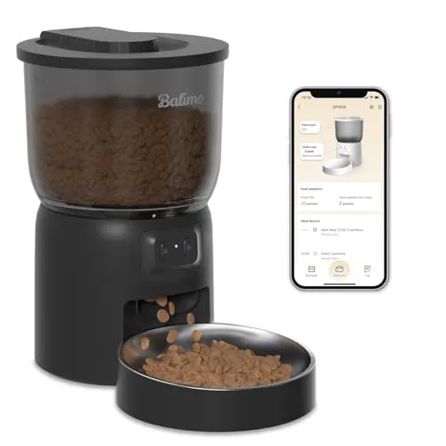 Balimo Futterautomat Katze, 3L katzenfutter automat, 2.4G WiFi Futterspender Katze, App Steuerung Mit Katzen Futterautomaten,1 bis10 Mahlzeiten pro Tag, Geeignet für Hunde und Katzen, Schwarz