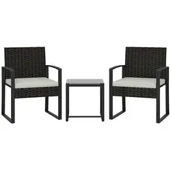 Balkonmöbel-Set 3-teilig aus Rattan, gepolstert