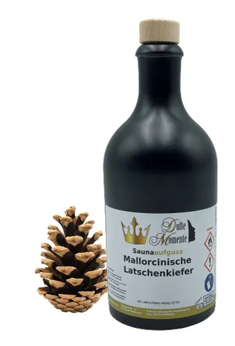 Dufte Momente Sauna-Aufgussset Latschenkiefer - Sauna-Aufguss-Set mit 100% naturreinen ätherischen Ölen für ein entspannendes Raumklima. Ergiebig: nur 4-6ml pro Liter Wasser nötig. Ideal für Heimsaunen und Wellnessliebhaber.