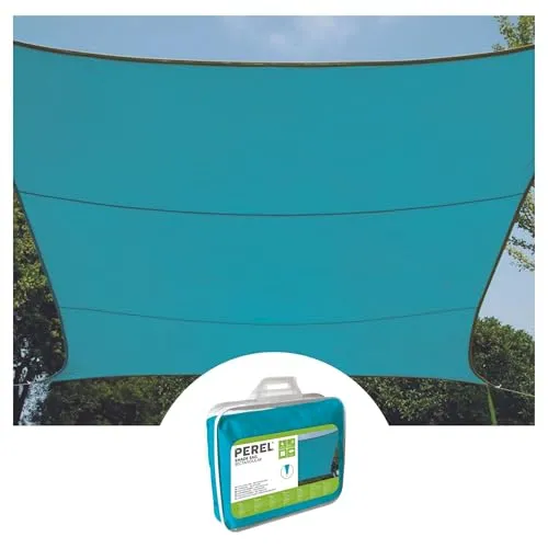 Perel Sonnensegel, Segel Sonnenschutz für Terrasse und Pool, wasserabweisend, UV-Schutz, 4 Edelstahl-O-Ringe, 4 x 3 m, 160 g/m², Polyester, rechteckig, himmelblau