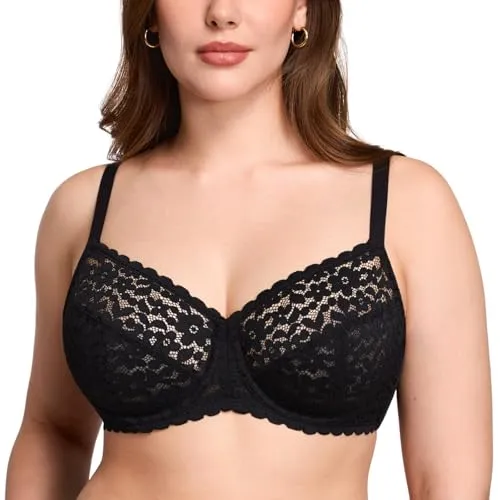 DOBREVA Damen Minimizer Spitzen BH Große Größen mit Bügel ohne Polster Schwarz 70C