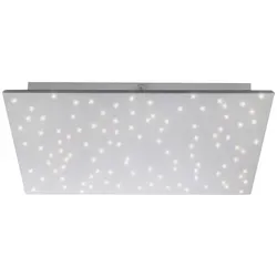LED Deckenlampe mit Sternenhimmel-Optik, 45x45cm - Stahlfarbene LED Deckenleuchte mit beeindruckender Sternenhimmel-Optik, variabler Farbtemperaturanpassung und Infrarot Fernbedienung für perfekte Lichtstimmung.
