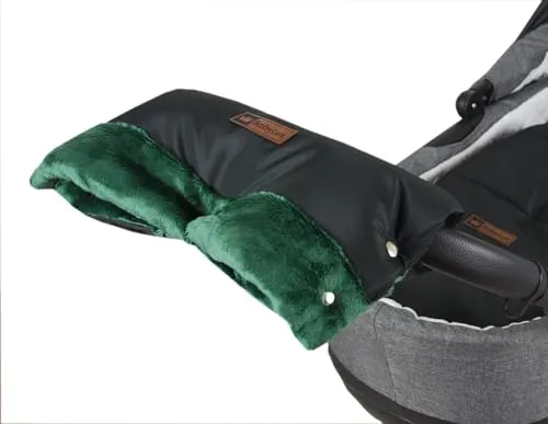 Handmuff für Kinderwagen Große Muff Handwärmer mit Kunstfell Handschuhe für Buggy Kinderwagenmuff (MD2 Grün)