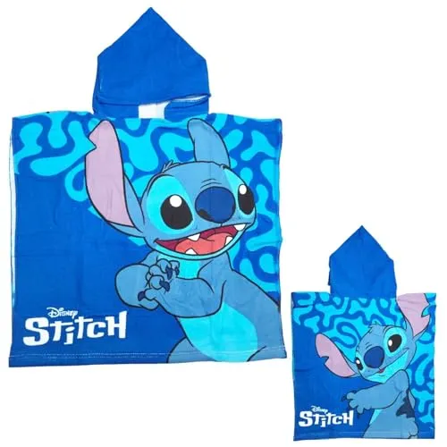 Aymax Disney Lilo & Stitch Kinder Badeponcho – Kapuzenhandtuch 55x110 cm – 3 Motive zur Auswahl, Farbe: Blau