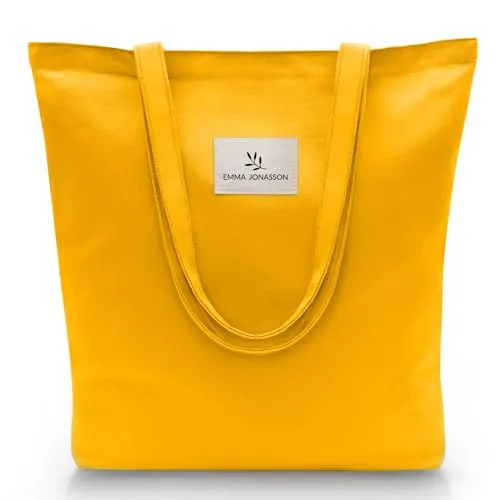 Emma Jonasson Jutebeutel mit Reißverschluss - Stilvoller Shopper Damen mit Innentasche - Einkaufstasche mit langem Henkel - perfekte Tasche als Tote bag, Schultertasche, Stofftasche groß gelb