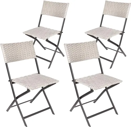 BRUBAKER 4er Set Gartenstuhl Lugano - Klappstuhl für Garten, Balkon und Terrasse - Klappstuhl aus wetterfestem Polyrattan, ideal für den Außenbereich. Leicht und kompakt, perfekt für kleine Balkone oder Campingausflüge.