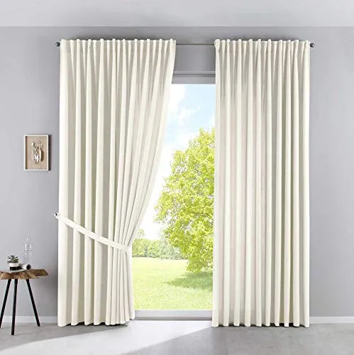 Blickdichte Vorhänge »Palermo« 250x300 cm Creme 2er Set - Schiebevorhänge in Grobfaser Qualität bieten tagsüber Licht- und Sichtschutz sowie abends Privatsphäre. Pflegeleicht und mit verdeckten Schlaufen für einfache Aufhängung, ideal für ein gemütliches Wohnambiente.