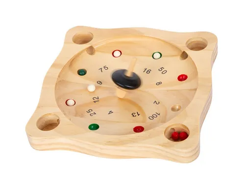 Small Foot - Jacks Roulette Holzspiel - Gesellschaftsspiel für Geschicklichkeit, bei dem Spieler Punkte sammeln, indem sie Holzkugeln mit einem Kreisel versenken - fördert Reaktionsvermögen und Konzentration!