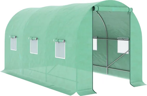Outsunny Tunnelgewächshaus, 400 x 200 x 200 cm, Gartengewächshaus mit Rolltor und mehreren Fenstern, PE-Abdeckung, 140 g/m², UV-beständiger Metallrahmen, für den Anbau von Pflanzen, Gemüse, Grün
