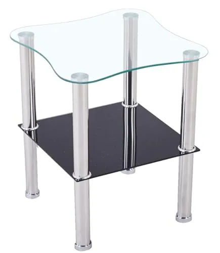 Euro Tische Beistelltisch aus Glas mit Ablage Schwarz abgerundet