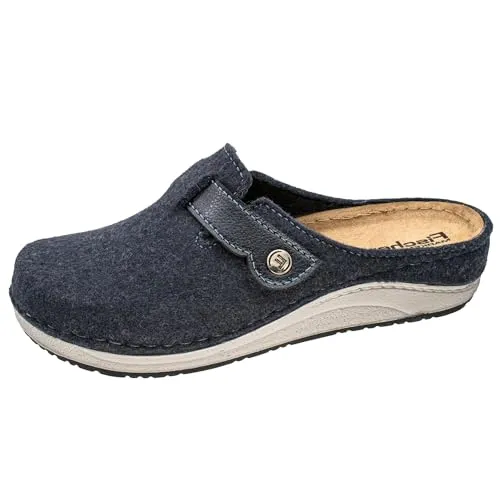 Fischer Damen Pantoffel Filz Klettverschluss Hausschuh Kontrastsohle 646463, Größe:40 EU, Farbe:Blau