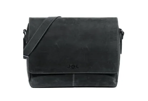 SID & VAIN Messenger Bag echt Leder Messenger 15 Zoll Laptop-Hülle schwarz, Laptoptasche 15 Zoll Echtleder, Businesstasche Damen Herren grau
