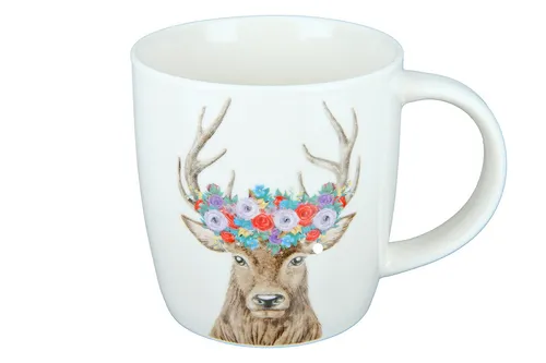 Gilde Tasse Hirschkopf Blumen  Hirsch Wild 380 ml Porzellan Jagd Geweih Forst
