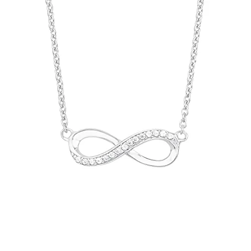 s.Oliver Kette mit Infinity Anhänger für Damen - Elegante Kette aus rhodiniertem 925 Sterling Silber, verziert mit funkelnden Zirkonia-Steinen. Ideal als Geschenk für besondere Anlässe, verstellbar von 42 cm bis 45 cm für optimalen Tragekomfort.