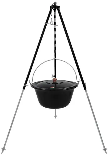 Gulaschkessel 15 Liter emailliert Deckel Dreibein 130 mit Kettenhöhenverstellung